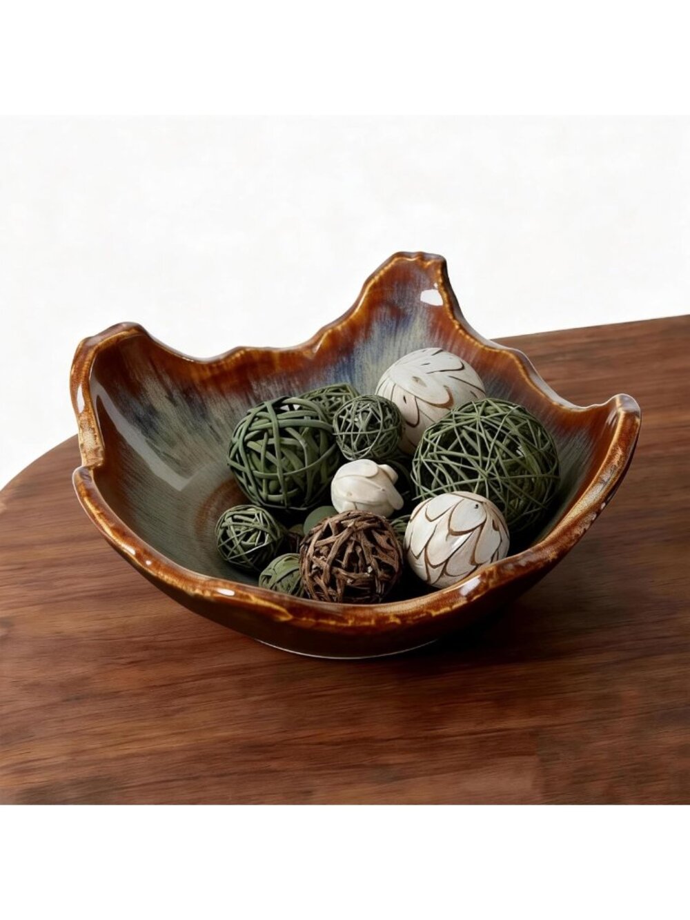 8.6-Inch Decorative Ceramic Bowl with Wavy Rim & Unique Reactive Glaze